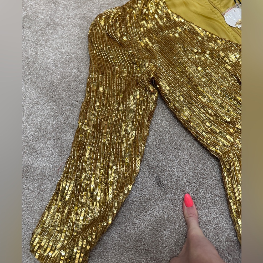 Retrofete Stacey Gold Sequin Beaded Long Sleeve Mini Dress - size S - Gorgeous - Picture 7 of 16